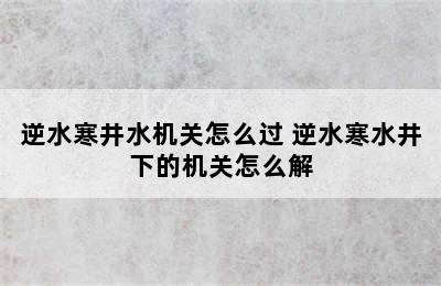 逆水寒井水机关怎么过 逆水寒水井下的机关怎么解